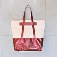 レディース　国産　キャンバストートバッグ　7M7-1046（ナチュラル×ライトブラウン）