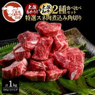 【CF-R7hbk】土佐あかうし＆土佐和牛2種食べ比べ（500g×2パック）1キロ 1kg 特選スネ肉煮込み角切り 牛肉 赤牛 和牛 カレー シチュー 国産 エイジングビーフ 天下味 エイジング工法 熟成肉 ギフト