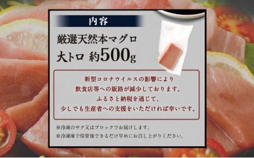 厳選天然本マグロ　大トロたっぷり500g 父の日 柵 ブロック
