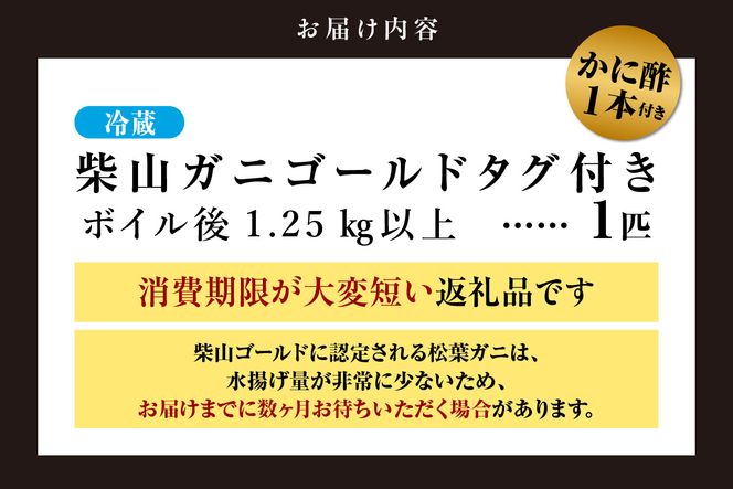 【先行予約】柴山がに 浜茹で 柴山ゴールド 柴山港認定ゴールドタグ付き 最高級柴山がに ボイル後重量1.25kg 冷蔵【令和8年11月中旬以降発送予定】 カニ かに 蟹 兵庫県 香美町 香住 カネニ 06-03