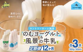 【定期12ヶ月】のむヨーグルト900g 風景の牛乳900ml 各3本 SKB102