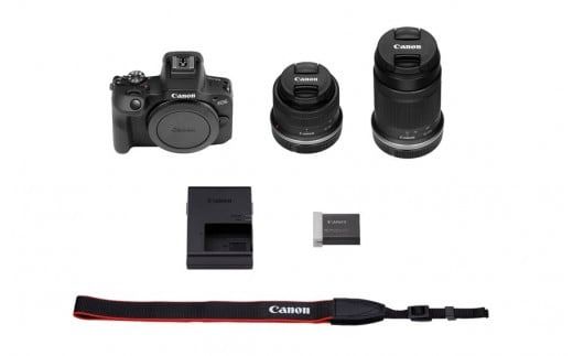 【Canon】 キヤノン ミラーレス カメラ EOS R100 ダブルズームキット 18-45mm / 55-210mm スターターセット キャノン 一眼 家電_0035C
