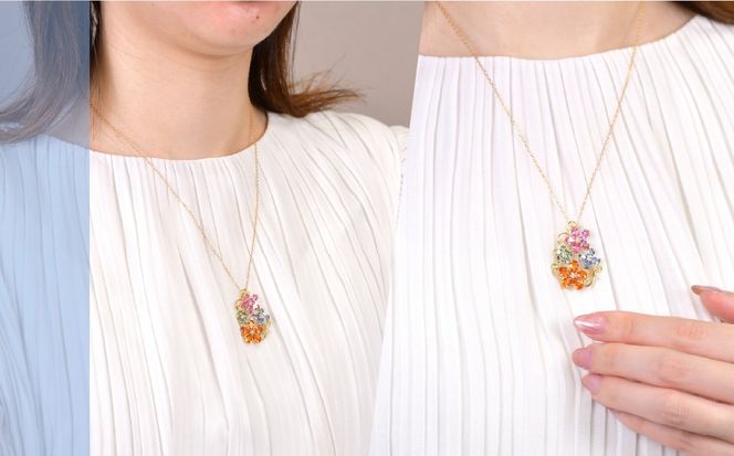 K18　イエローゴールド　マルチフラワーデザイン　カラーサファイアネックレス 管理番号222016 218-245-a