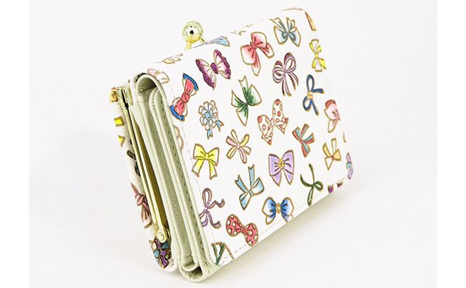 【文庫屋大関】三つ折りミニ財布　プチリボン【皮革工芸品】 ファッション 小物 民芸品 お札 カード 小銭 手のひらサイズ コンパクト 大人かわいい 牛革 手作り 国産 