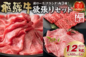 飛騨牛セット　肩ロース（クラシタ）肉（すき焼き用・しゃぶしゃぶ用・焼き肉用）各400ｇ【0016-044-1w】