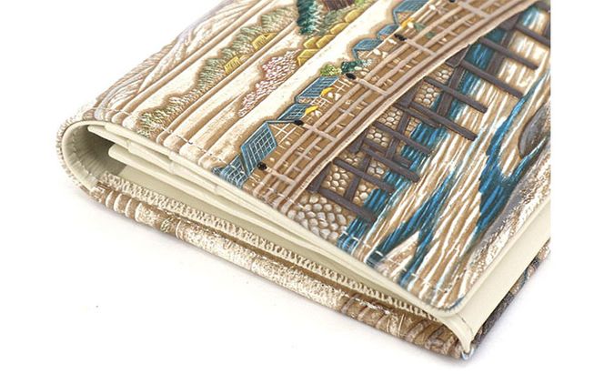 【文庫屋大関】スッキリ大人の財布　束入れ　浮世絵　三条大橋【皮革工芸品】 ファッション小物 手作業 手塗 