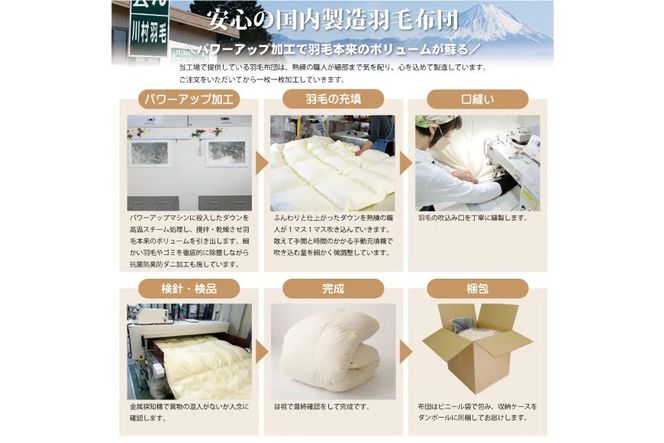 【春秋用】羽毛布団 中厚 合掛け ダブル マザーグースダウン 95％ ポーランド産 1.1kg 100×140番手サテン グランミュゼ [川村羽毛 山梨県 韮崎市 20743647] 布団 日本製