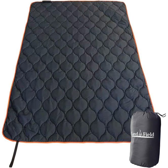 Land Field アウトドアブランケット キャンプ アウトドア ブランケット 大判 ひざ掛け 毛布 キャンピング毛布 防災 防災用品 ポンチョ 丸洗い可 洗濯 キャンプ用品 寝具 おしゃれ  W200×D140cm LF-OB014-BK