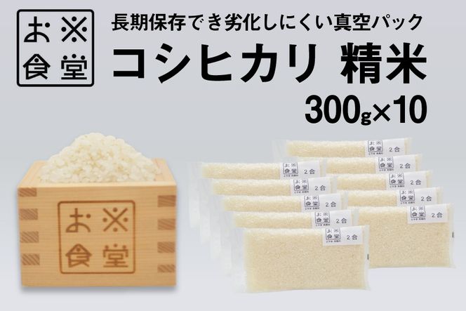 米 コシヒカリ 真空パック 精米 300g × 10袋 [お米食堂 富山県 舟橋村 57050252] お米 米 こめ コメ 無洗米 白米 精米 ごはん 真空包装 真空パック 備蓄 長期保存 富山県産