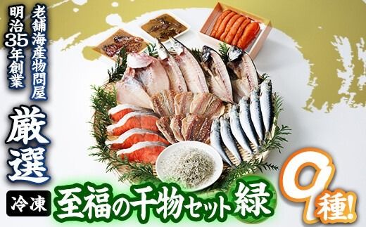 老舗海産物問屋 選りすぐり 干物 セット 緑 (9種) 鯵 あじ みりん ちりめん 鯛 たい 鰯 かます 鮭 紅鮭 しゃけ 鰤 明太子 辛子明太子 めんたいこ 海鮮 魚 ぶり ブリ 漬け いわし セット 詰合せ 大分県 佐伯市【BQ84】【佐伯海産】