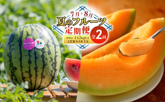 【7・8月 夏のフルーツ定期便2回】2026年夏発送 メロン1玉 約2kg こだまスイカ1玉 堪能 北海道 富良野産 すいか 西瓜  メロン 夏 フルーツ ふらの 甘い 糖度  ギフト (畠山農園）