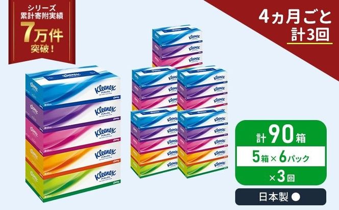 定期便 ティッシュ クリネックス 5箱入 × 6パック《 4ヶ月ごと計  3回 》 ティッシュ セット