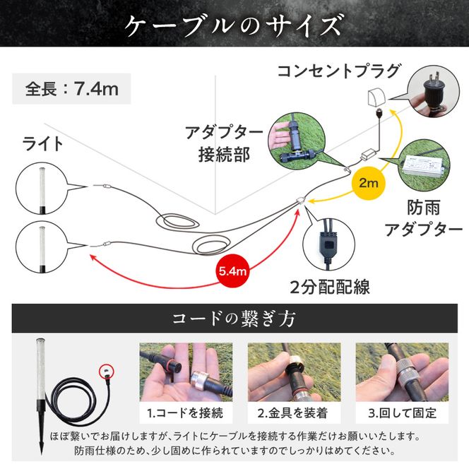 工事不要で手軽に設置！光の柱が庭を華やかに！高級感あるクラッシュガラスのLEDガーデンライト|でんらい GP004-2SET ［172C31］ LED ガーデンライト 照明 2本 ライト 埋め込み 庭 スパイク式 庭ライト 庭園灯 ライトアップ エクステリア アプローチ 屋外 ポール 防水 工事不要 コンセント おしゃれ 愛知県 小牧市 送料無料