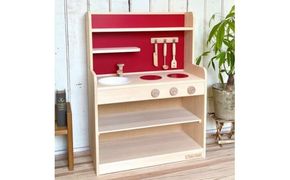 手作り木製玩具／ままごとキッチンノーマルハイタイプ（レッド）