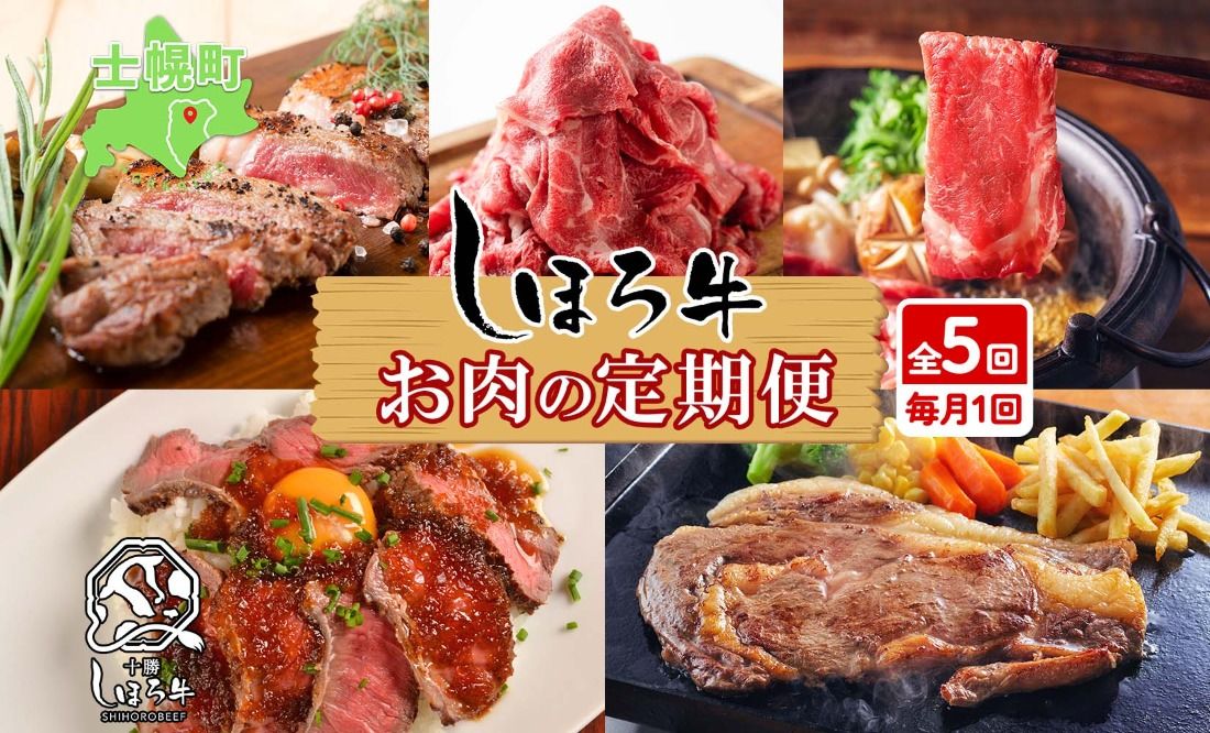 [CF] 定期便 北海道 しほろ牛 冬の定期便 全5回 牛肉 サーロイン ステーキ リブロース 切り落とし ローストビーフ 肉 牛 赤身肉 国産牛 肉 ビーフ 牛肉 冷凍 お惣菜 焼肉 頒布会 送料無料 十勝 士幌町 クラウドファンディング[X22]