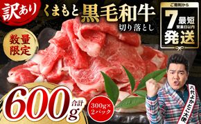 【訳あり】 くまもと黒毛和牛 切り落とし 600g（300g×2） 黒毛和牛 牛肉 和牛 ブランド牛 ブランド和牛 訳あり牛肉 ブランド牛肉 牛肉切り落とし ブランド牛切り落とし 小分け 熊本県産 くまもと 国産 人気 毎月数量限定