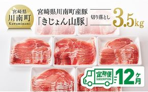 【12ヶ月定期便】宮崎県産豚肉「きじょん山豚」切り落とし　計3.5kg（500g×7パック）【 肉 豚 豚肉 切り落とし 】[D07501t12]