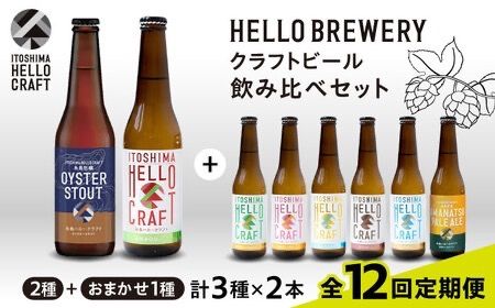 【全12回定期便】【 3種 飲み比べ 】糸島 クラフト ビール 瓶 詰め合わせ 6本 セット 糸島市 / HELLO BREWERY 地ビール ビール [AGM004] クラフト ビール 地ビール 飲み比べ 詰め合わせ セット