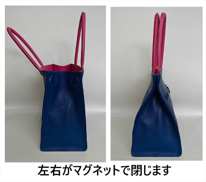 「鞄工房　香」タンポポのレザートートバッグ（ブルー）FAA7065