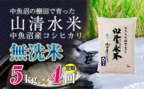【定期便／全4回】無洗米5kg 新潟県魚沼産コシヒカリ「山清水米」 