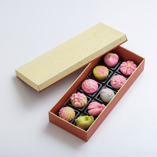 【スイーツ】ずーっと、眺めていたくなりますが、お早目にお召し上がりください。「夢菓子工房ことよ」季節の練り切り菓子 春篇10個-[G651]