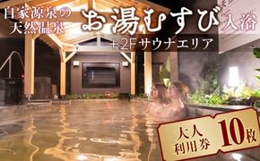 自家源泉の天然温泉 お湯むすび入浴+2Fサウナエリア大人利用券10枚