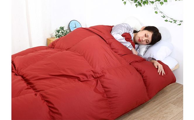 羽毛布団シングル掛け布団日本製ダウン90％1.0kg立体スクエアキルト8か所ループ付き無地レッド 寝具 軽量 抗菌 消臭 立体キルト 赤 