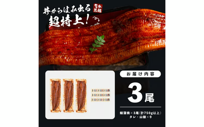 【志布志市制20周年記念】【10営業日以内に発送】【数量限定】鹿児島県産うなぎ蒲焼 名水慈鰻 超特上 3尾(1尾あたり236~270g)＜計750g以上＞ b2-049