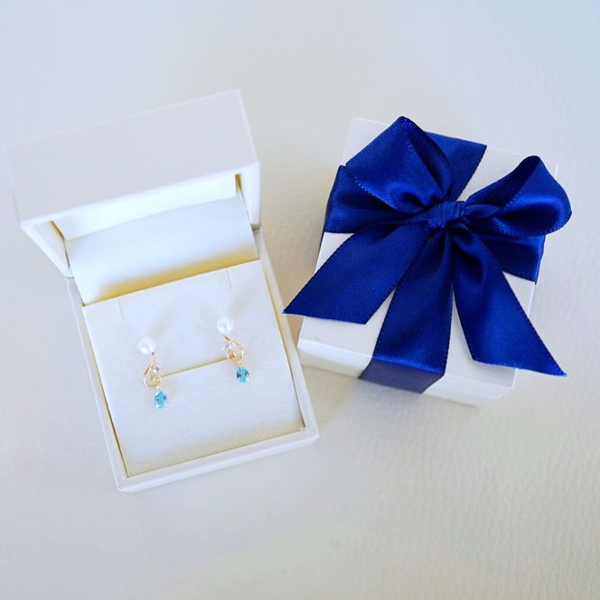 K10YG(10金) イエローゴールド ブルートパーズ パール ピアス 揺れる 保証書付 2066 242-051-c