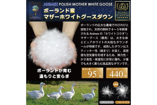 【春夏用】高級 軽量 羽毛布団 ダブル 肌掛け 肌掛け布団 ダウン 夏 春 マザーホワイトグースダウン 95％ 0.5kg 440dp 100×140番手 サテン 無地 アイボリー 6つ星 ポーランド産 プレミアムゴールドラベル ダウンケット 綿100％ 布団 ふとん 羽毛ふとん 掛け布団 肌掛け布団 寝具 日本製 羽毛 ソフトケース付き [川村羽毛 山梨県 韮崎市 20743701]