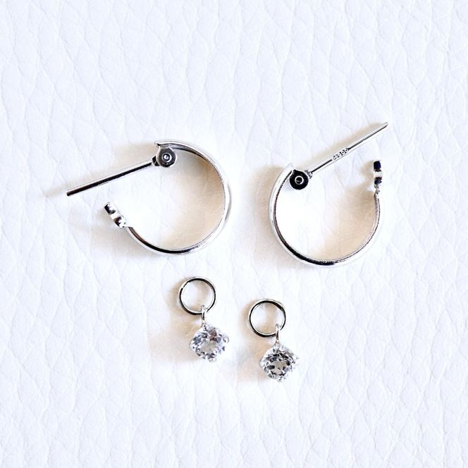 Pt900 プラチナ 2WAY ピアス 地金 ホワイトトパーズ フープピアス(直径10mm) 保証書付 SMK-5249 SWAD098-wtp