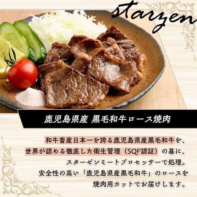 鹿児島県産黒毛和牛ロース焼肉(400g)とピンク岩塩(パウダー・200g/ボトル付) セット 国産 九州産 鹿児島産 牛肉 国産牛 岩塩 ピンク岩塩 パウダー ボトル 付き ふるさと納税限定 企業 コラボ 【スターゼン×梅研本舗ジャパン】akn501-02