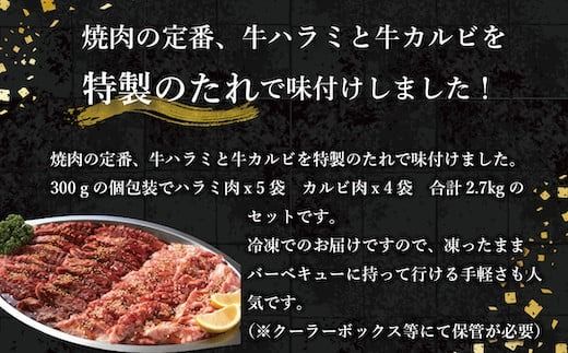 牛肉 味付け牛 焼肉 セット 計約2.7kg [小林食品 福岡県 宇美町 um40azo890006] 肉 ハラミ カルビ 焼き肉 個包装 