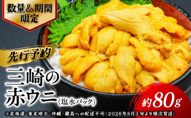 【先行予約】【数量/期間限定】三崎の赤ウニ（塩水パック） 約80g ※北海道・東北地方・沖縄・離島への配送不可（2026年8月上旬より順次発送） IKTJ017