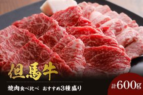 《12/21まで年内発送》【但馬牛 焼肉食べ比べ おすすめ3種盛り 合計600g】冷凍 ※発送目安：貴重な部位のため、お届けに1～2か月要します 黒毛和牛 ルーツ 香美町 産地直送 セット 国産 牛肉 ステーキ しゃぶしゃぶ すき焼き バーベキュー キャンプ 焼肉 和牛 ふるさと納税 おすすめ 返礼品 但馬 神戸 兵庫県 香美町 村岡 牛将 村岡ファームガーデン 02-17