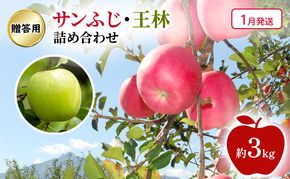 【1月発送】贈答用 サンふじ・王林 詰め合わせ 約3kg 果物類 フルーツ 林檎 リンゴ 鶴田町 青森県 おやつ デザート