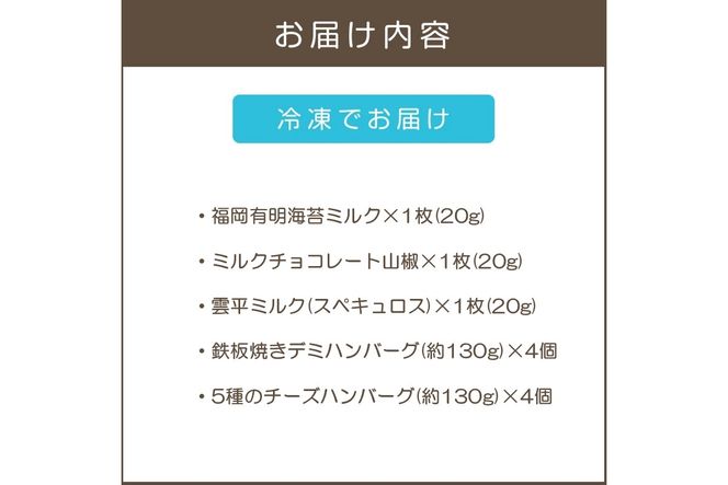 【B3-095】鉄板焼ハンバーグ(2種各4個)＆カカオ研究所 お酒に合うチョコ