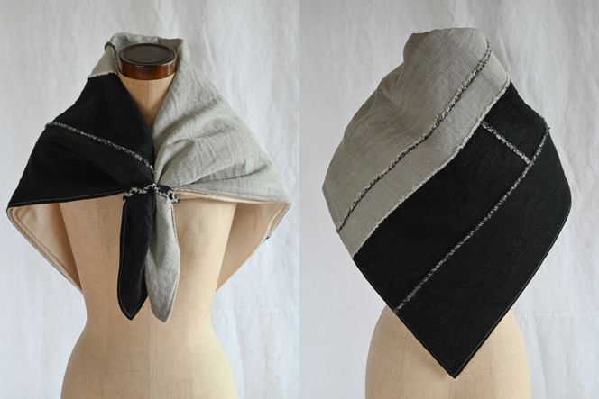 ストール 二重織地 オーガニックコットン 1点 [YK衣服製作室 山梨県 韮崎市 20745314] リバーシブル大判ストール 一点物 防寒 巻物 手作り ハンドメイド ファッション