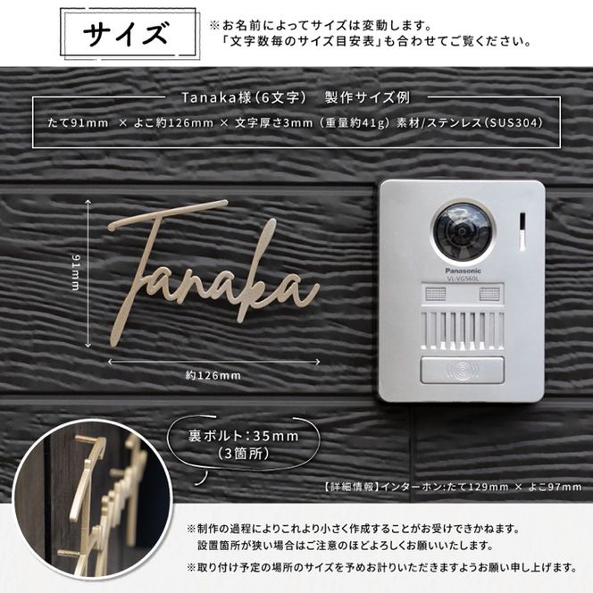 ステンレス切文字　表札　〈表札 ステンレス 切文字 切文字表札 オーダーメイド表札 アンティーク表札 おしゃれ 戸建 マンション 新築 引っ越し〉 