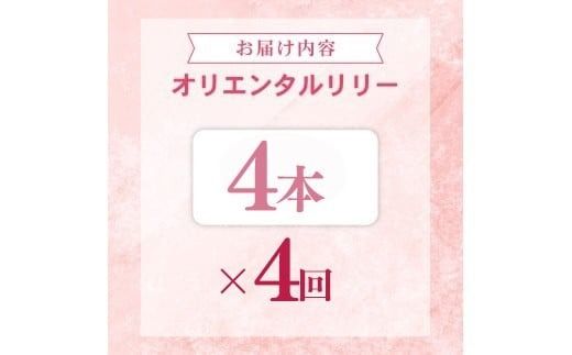 定期便4回 ユリ オリエンタルリリー 4本 花 切り花 プレゼント 贈り物 ギフト 誕生日 記念日 つぼみ 大輪 ピンク 白 香り 優雅 華麗 ブーケ フラワーアレンジメント 観賞用 インテリア 季節の花 高級感 花束 生花 福田園芸 オリエンタルハイブリッド 安芸市 高知県