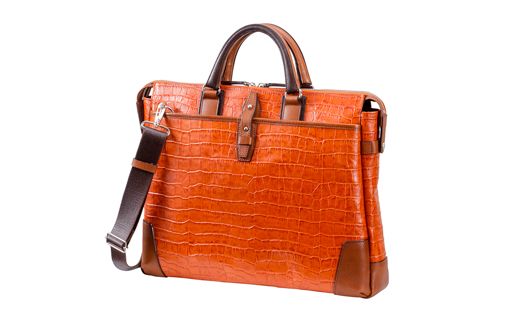【高島屋選定品】豊岡鞄 craftsmanship クロコ型ブリーフ (197712) サンセット  / 木和田正昭商店 クロコダイル調 本革 ブリーフケース ビジネスバッグ メンズ ビジネスカジュアル カバン バッグ A4ファイル収納 手持ち ショルダーベルト付属 2way