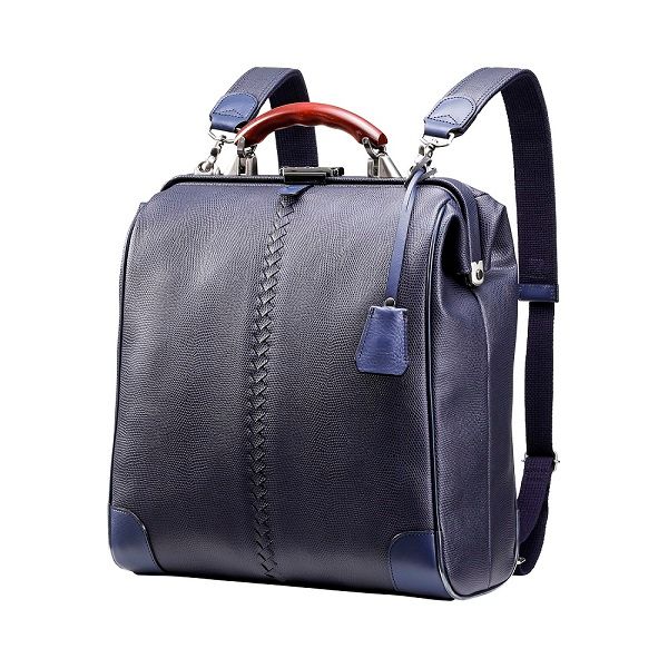 【高島屋選定品】豊岡鞄 YOUTA LIZARD 3way 縦ダレスL (YK3) ネイビー / 木和田正昭商店 ダレスバッグ メンズ レディース 縦型 バッグ ショルダー リュック A4ファイル対応