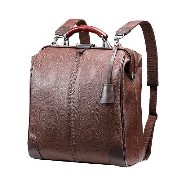 【高島屋選定品】豊岡鞄 YOUTA LIZARD 3way 縦ダレスL (YK3) チョコ / 木和田正昭商店 ダレスバッグ メンズ レディース 縦型 バッグ ショルダー リュック A4ファイル対応