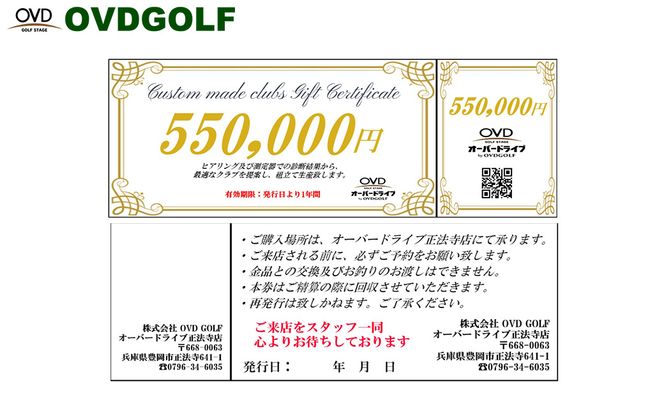 ゴルフ フィッティング + カスタムクラブ チケット 550,000円分 / クーポン券 ゴルフクラブ 制作 取扱いブランド多数 EPON RODDIO MAKINO クラブフィッター オーダーメイド OVD GOLF