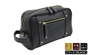 パトリックポーチショルダー (No.3895-01) ブラック / 木和田 ポーチ ショルダーバッグ 2WAYバッグ 収納力 本革 ショルダーベルト付き 底鋲 重厚感 高級 かばん カバン バッグ 鞄 手作り メンズ レディース 日本製