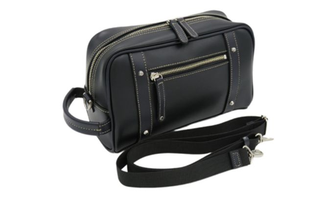 パトリックポーチショルダー (No.3895-01) ブラック / 木和田 ポーチ ショルダーバッグ 2WAYバッグ 収納力 本革 ショルダーベルト付き 底鋲 重厚感 高級 かばん カバン バッグ 鞄 手作り メンズ レディース 日本製