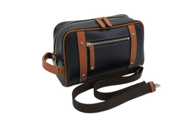 パトリックポーチショルダー (No.3895-60) ネイビー / 木和田 ポーチ ショルダーバッグ 2WAYバッグ 収納力 本革 ショルダーベルト付き 底鋲 重厚感 高級 かばん カバン バッグ 鞄 手作り メンズ レディース 日本製