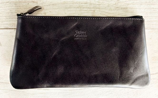 Tajima Cowhide 薄型ポーチ / ポーチ 薄型 仕切り収納 ブラック 牛革 軽量 経年変化 カード 通帳 保険証 文房具 スマホ イヤホン 但馬牛 タジマカウハイド かばん カバン バッグ 鞄