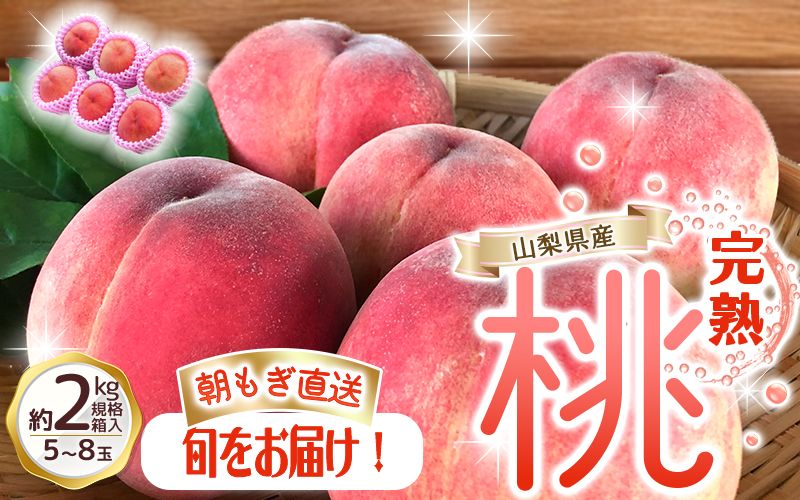 朝もぎ直送!『山梨県産 桃』約5〜8玉 約2kg規格箱入り[高機能共選機使用]選び抜かれた桃[もも 先行予約] 山梨県産 モモ/ フルーツ 果物 くだもの 人気 産地直送/厳選 贈答 贈り物